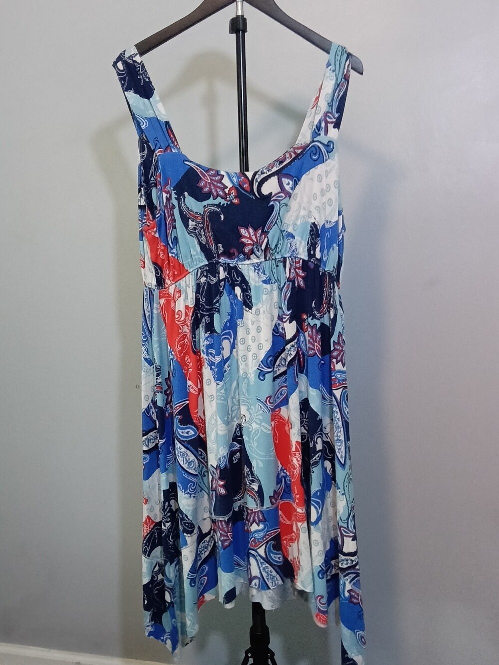 Style & Co. Paisley Print Handkerchief Hem Sundress Dress Size XL Red, white